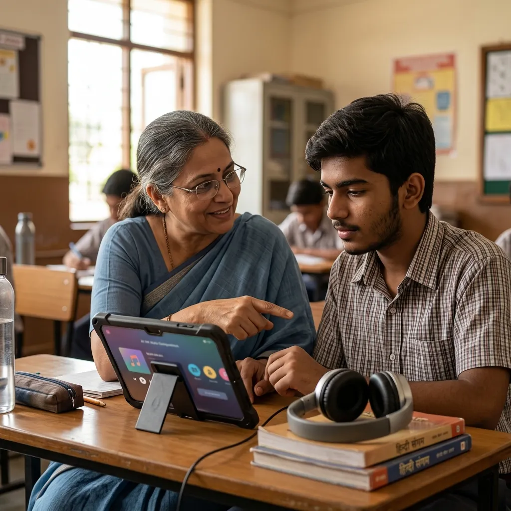 Professores e estudantes de hindi