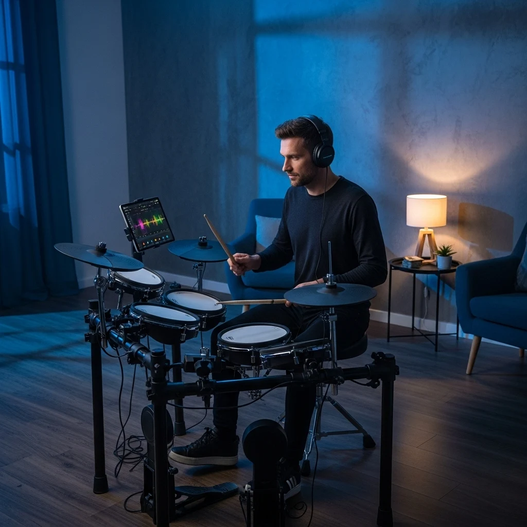 Drummer creating drumless practice tracks