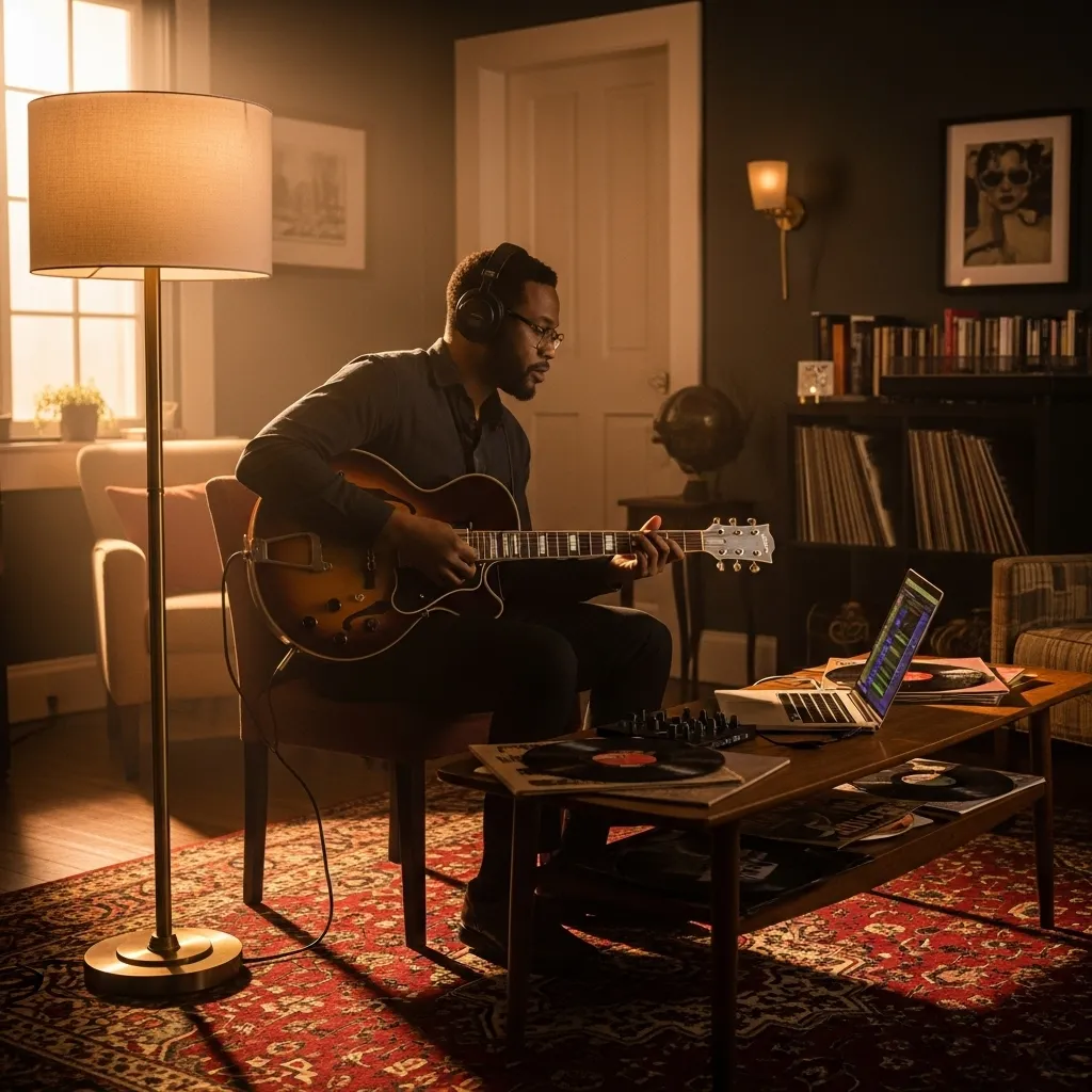 Bassist creating practice tracks